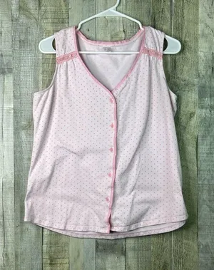 Pink K Pink Button Front Med. Sleeveless PJ Set Matching Pants Stretch Waistband thumbnail 1