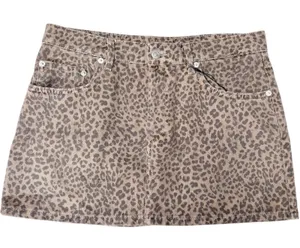 Zara NWT‎ Leopard Print Denim Mini Skirt Brown Tan Animal Print Size M thumbnail 1