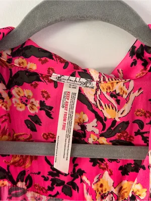 Intimately by Free People| Hot Pink Floral Low Cut Bodysuit sz S thumbnail 3