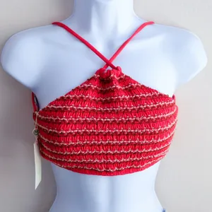Maaji‎ Bikini Top Womens Large Red Reversible Smocked Floral Halter 3011MTS NWT thumbnail 1