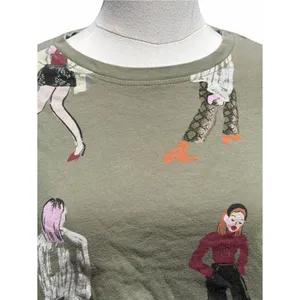 Zara Graphic Cropped T-Shirt Women’s S Olive Green Fashion Illustration Artsy thumbnail 3