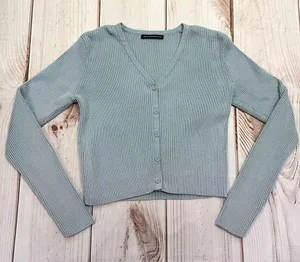 Brandy Melville Pale Blue Sweater Cropped V Neck Button Front Cottagecore Small thumbnail 1