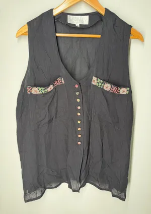Vintage 90s Platinum Dorothy Schoelen Button‎ Up Vest Tank Artsy Lagenlook Boho thumbnail 1