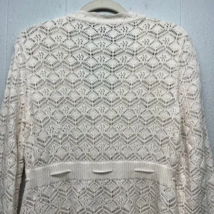 DALIA Pointelle Knit Tie Front Cotton Cardigan Sz Large Cottage Beachy Coastal thumbnail 9