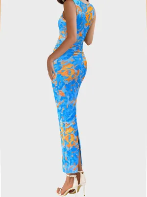 PRETTYGARDEN Blue & Orange Floral Maxi Dress thumbnail 2