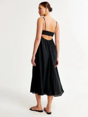 Abercrombie & Fitch Crinkle Textured Maxi Dress in Black Size Medium thumbnail 2
