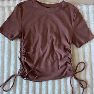 Zara Short Sleeve Brown Ruched Tee thumbnail 1