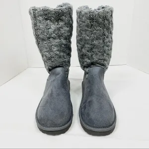 Muk Luks Cozy Grey Cable Knit & Faux Suede Sherpa Boots thumbnail 4