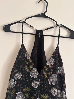 Smell the Roses Black Floral Racerback Slip Maxi Dress Slit Size S thumbnail 4