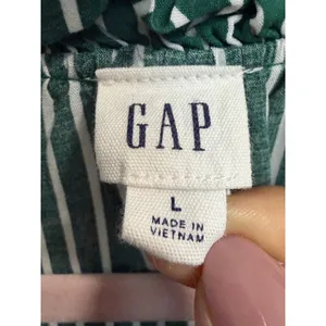 GAP Womens Green White Vertical Striped Ruffle Neck Long‎ Sleeve Blouse Size L thumbnail 5
