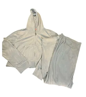 Juicy Couture Ice Blue Velour Tracksuit Set – Big Bling Rhinestone Logo Hoodie & Pants – Size L thumbnail 1