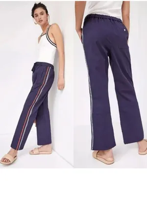 Anthropologie Maeve Pull-On Track Pants Navy/Red‎ Striped Size Large thumbnail 2