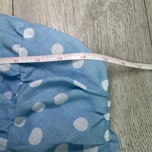 Indikah Lorcan strapless ruffle dotted midi white blue dress tie back‎ tiered XL thumbnail 6