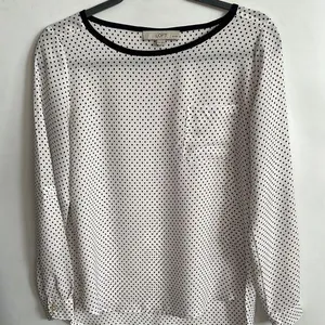 LOFT White and Purple Long Sleeve Blouse thumbnail 1