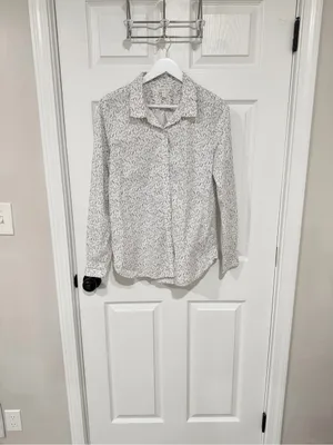 Garnet Hill White Speckle Pima Cotton Quiet Luxury Button Front Size 12 Shirt thumbnail 8
