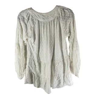 Meadow Rue Anthropologie Peasant Blouse Eyelet Tiered Prairie Core White XS thumbnail 2