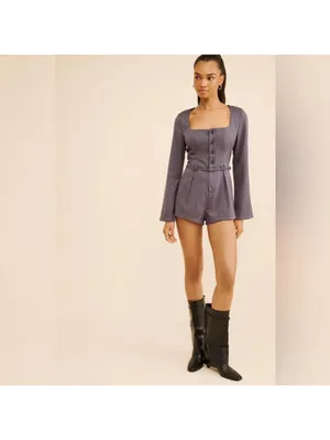 Free People Grey Paloma Long Sleeve Romper Grey Striped XS thumbnail 2