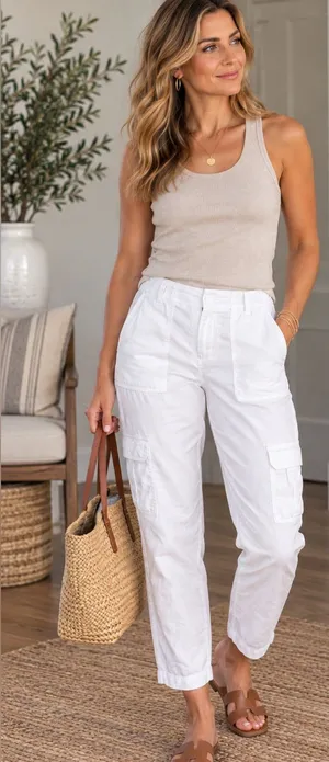 Chico’s White Linen Blend Cargo Utility Pants Size 0.5 / Approx. US 6 thumbnail 1