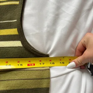 Vintage Rafael Wool Green Yellow Striped Knit Sweater Vest Sleeveless Top Medium thumbnail 3
