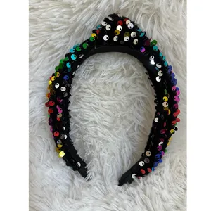 Headband metallic Velvet & Sequin Plush Headband. Rainbow Sequin Twist thumbnail 2