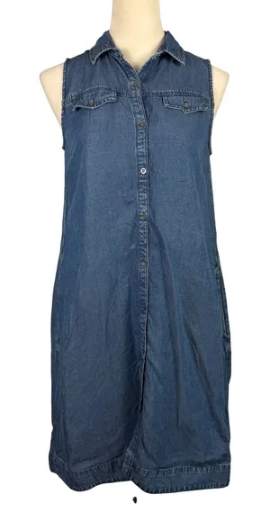 J.McLaughlin Denim Shirt Dress Womens Small Sleeveless Lyocell Linen Blend Blue‎ thumbnail 1
