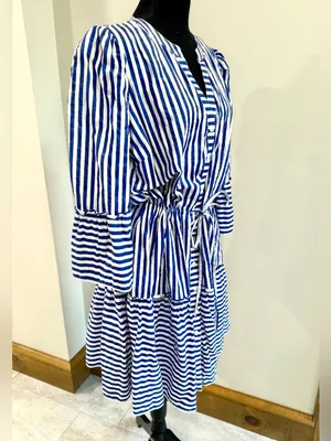Draper James Nassau Navy Striped Avery Cotton Poplin Shirtdress Size M Preppy thumbnail 3