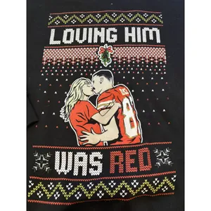 Barstool Sports Taylor Swift Travis Kelce Loving Him Was Red Sweatshirt Black L‎ thumbnail 3
