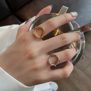 NEW Women's Solid Circle Ring Adjustable Gold‎ Plated S925 thumbnail 3