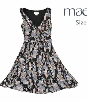 Maeve Anthropologie Womens Leslie Midi Paisley Faux Wrap V-Neck Dress Black S thumbnail 1