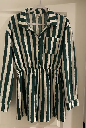 Azura Green & White Striped Romper thumbnail 1