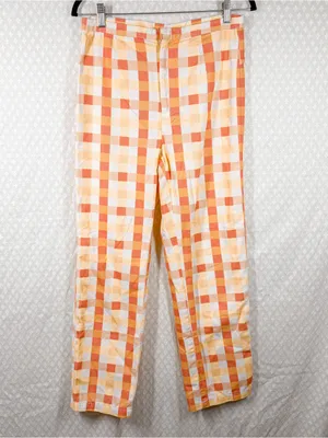 Free People Orange White She’s All That Plaid High Rise Pants thumbnail 2