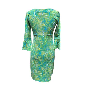 Lilly Pulitzer Silk Cotton Floral Bell Sleeve Dress Blue Green XS 96212 thumbnail 4