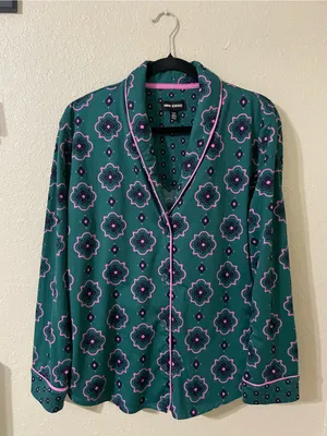Room Service Geo Print Long Sleeve Pajama Sleep Top Size XL Green Pink Soft thumbnail 6