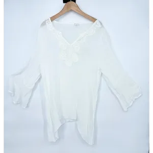 Spense White Gauzy‎ Tunic Top Size M Flowy Asymmetric Beachy Boho CoverUp Resort thumbnail 1