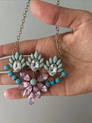 Silver-Tone Pink & Turquoise Floral Statement Necklace thumbnail 2