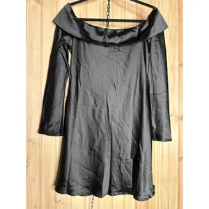 NWT Lulus Luxurious Vision Black Satin Off-the-Shoulder Mini Dress Party Size XL thumbnail 6