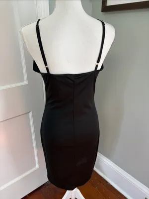 Vintage 1990s Lapis Black Midi Slip Dress with Spaghetti Straps Size Medium thumbnail 4