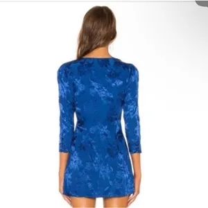 Majorelle Bedford Mini Dress cobalt blue floral satin wrap Small #800 thumbnail 3