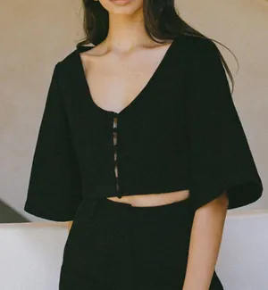 Sabo Skirt Keely Top crop flare sleeve womens Black (xsmall) minimalist chic party thumbnail 1