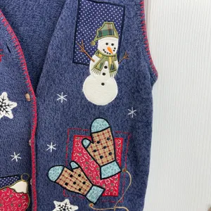 Vintage Crystal Kobe blue knit patchwork button down sweater vest Christmas M Size M thumbnail 4