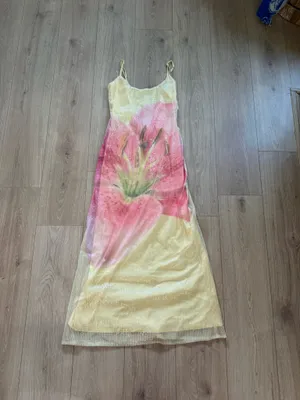 New bought for $98 Altar'd State yellow & pink floral maxi dress with sequins, size S #floral #sequins thumbnail 5
