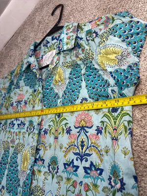 The Cat's Pajamas Peacock Voile 100% Cotton Short Sleeve Women’s Large- TOP ONLY thumbnail 3