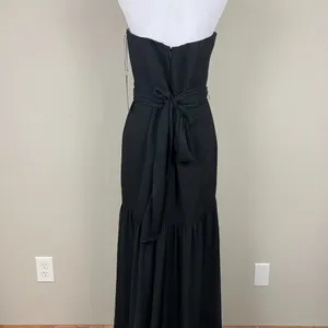 White Vera Wang Dress Womens 8 Black Crinkle‎ Chiffon Trumpet Hem Strapless Gown thumbnail 2