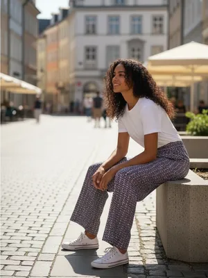 Anthropologie Printed Wide-Leg Pants — White & Navy Multicolor thumbnail 2