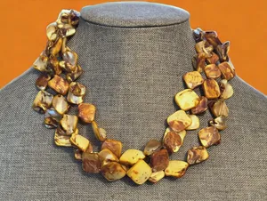 Triple Strand Abalone Shell Necklace Brown thumbnail 1