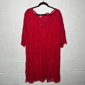 Lane‎ Bryant Women's Scallop Lace Exposed Zipper Elbow Length Sleeves Dress 16 thumbnail 2