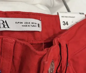 Zara Red Mid Rise Straight Denim Jeans thumbnail 6