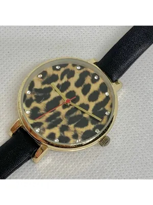 Ladies Fashion Watch Leopard Print dial gold tone 35mm quartz analog running thumbnail 2