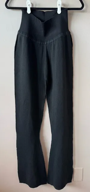 UNIF Women’s Black High-Waisted Knit Fold-Over Flare Pants Size Medium thumbnail 1