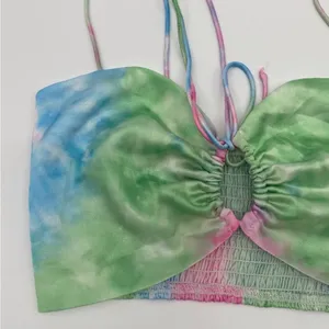 Revolve Superdown Laurena Tie Front Top in Pink Multi Tie Dye Strappy Crop Top S thumbnail 3